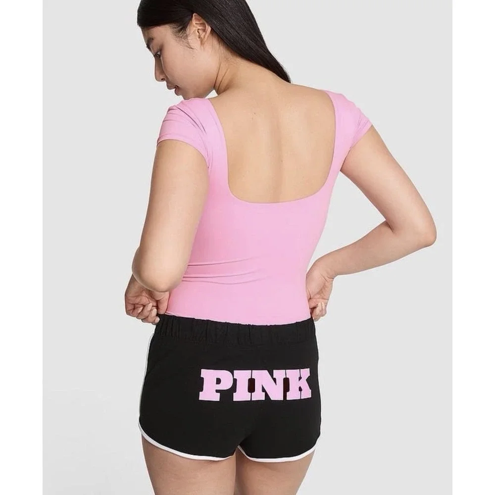 NEW victoria's secret PINK Black Campus Micro Mini Short Black Cotton Modal M